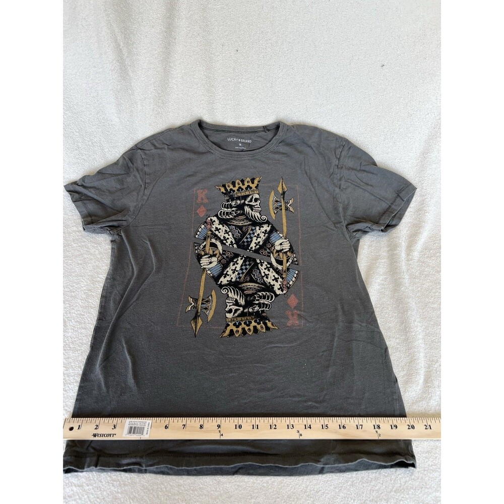 Lucky Brand Men's Gray King Playing Cards Graphic Crew Neck Tee Cotton Knit M